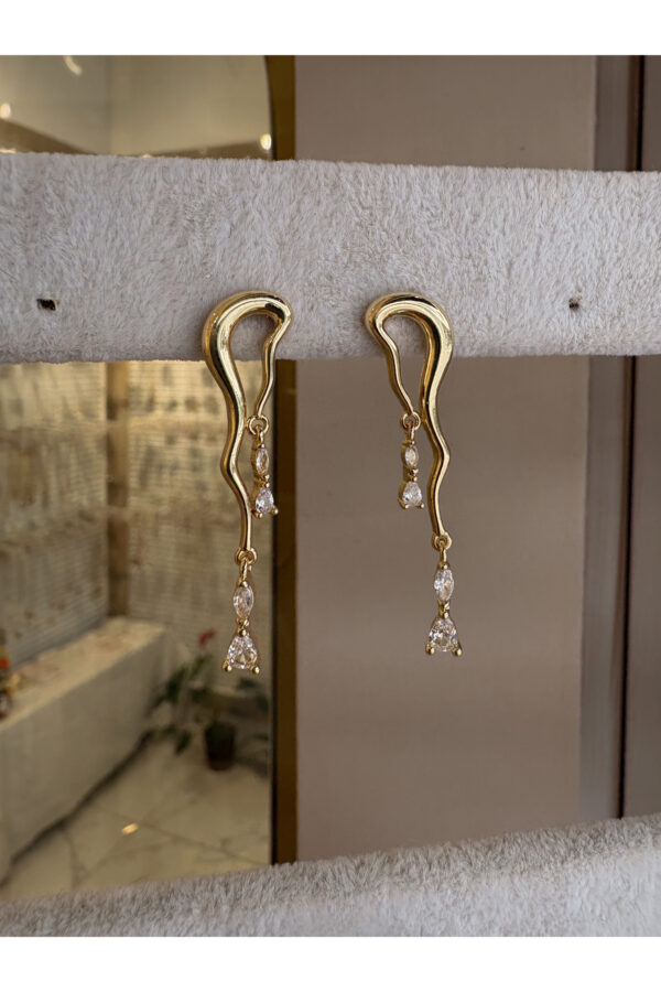 Sarkıt Damlataşlı Gold Küpe