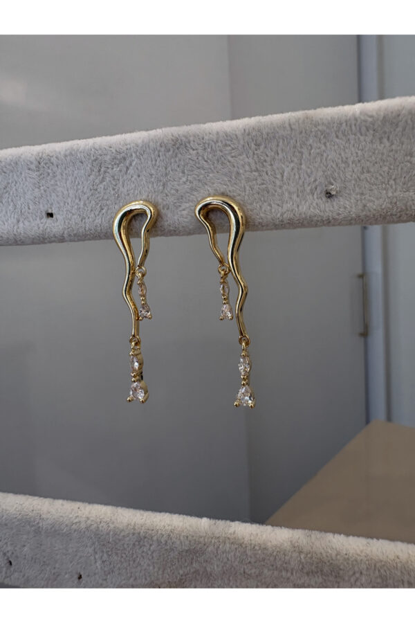 Sarkıt Damlataşlı Gold Küpe