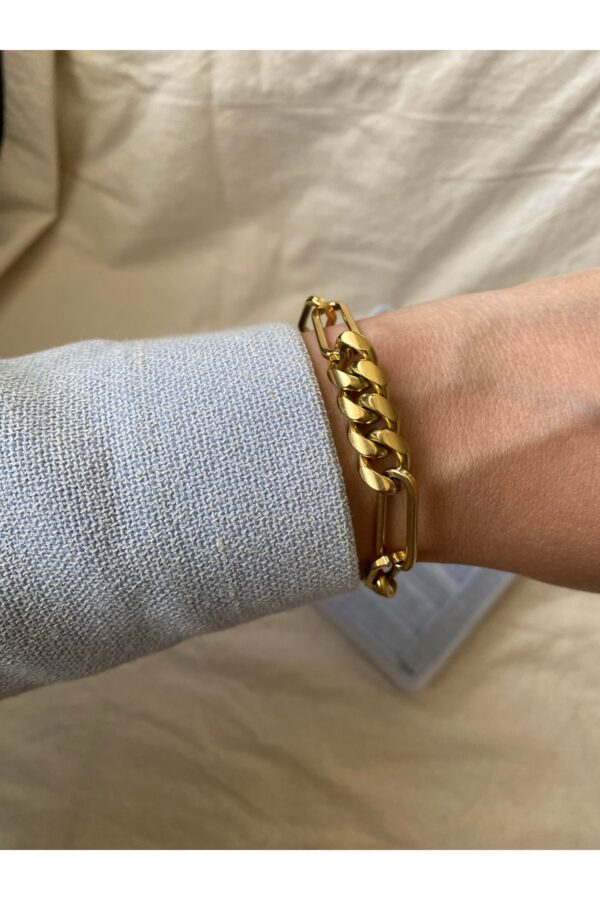 Çelik Vintage Zincir Model Bileklik Gold Renk