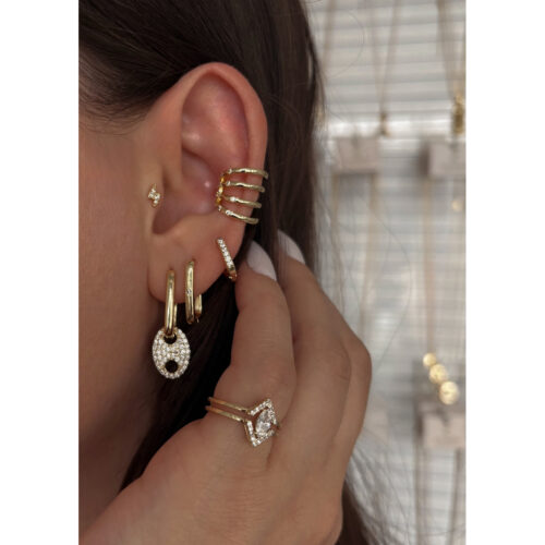 Üçlü Minimal Zirkon Taşlı Küpe(earcuff ve piercing dahil değildir)